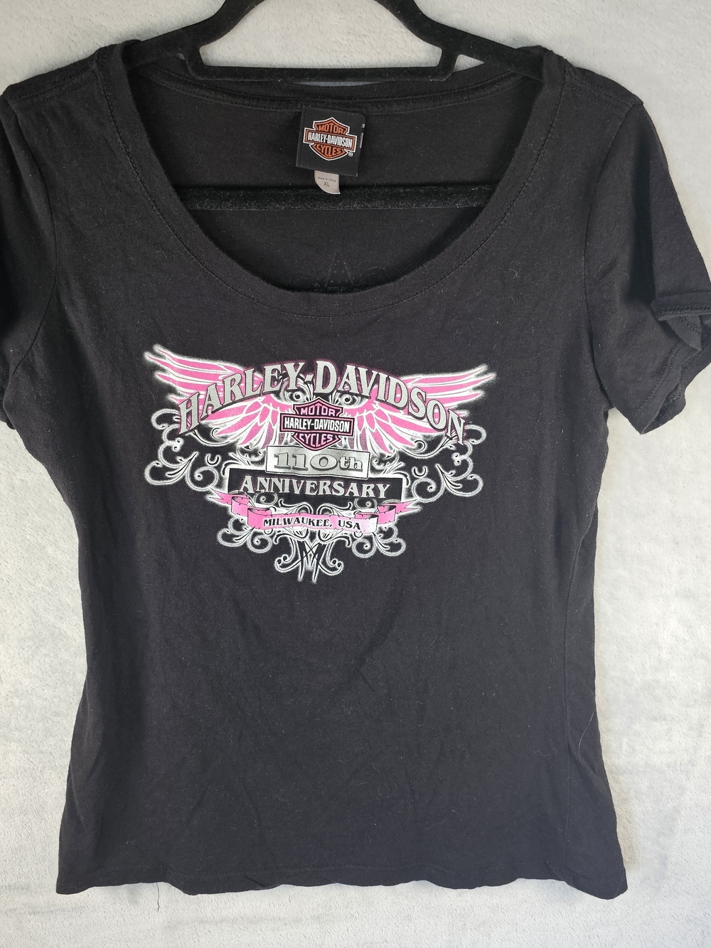 Harley-Davidson Sz. XL Women's 110th Anniversary Milwaukee, WI Black T-Shirt